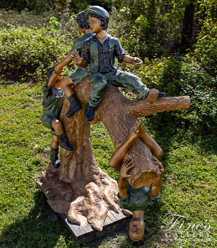 Bronze Statues  - Bronze Kids On Log Statue - BS-1535